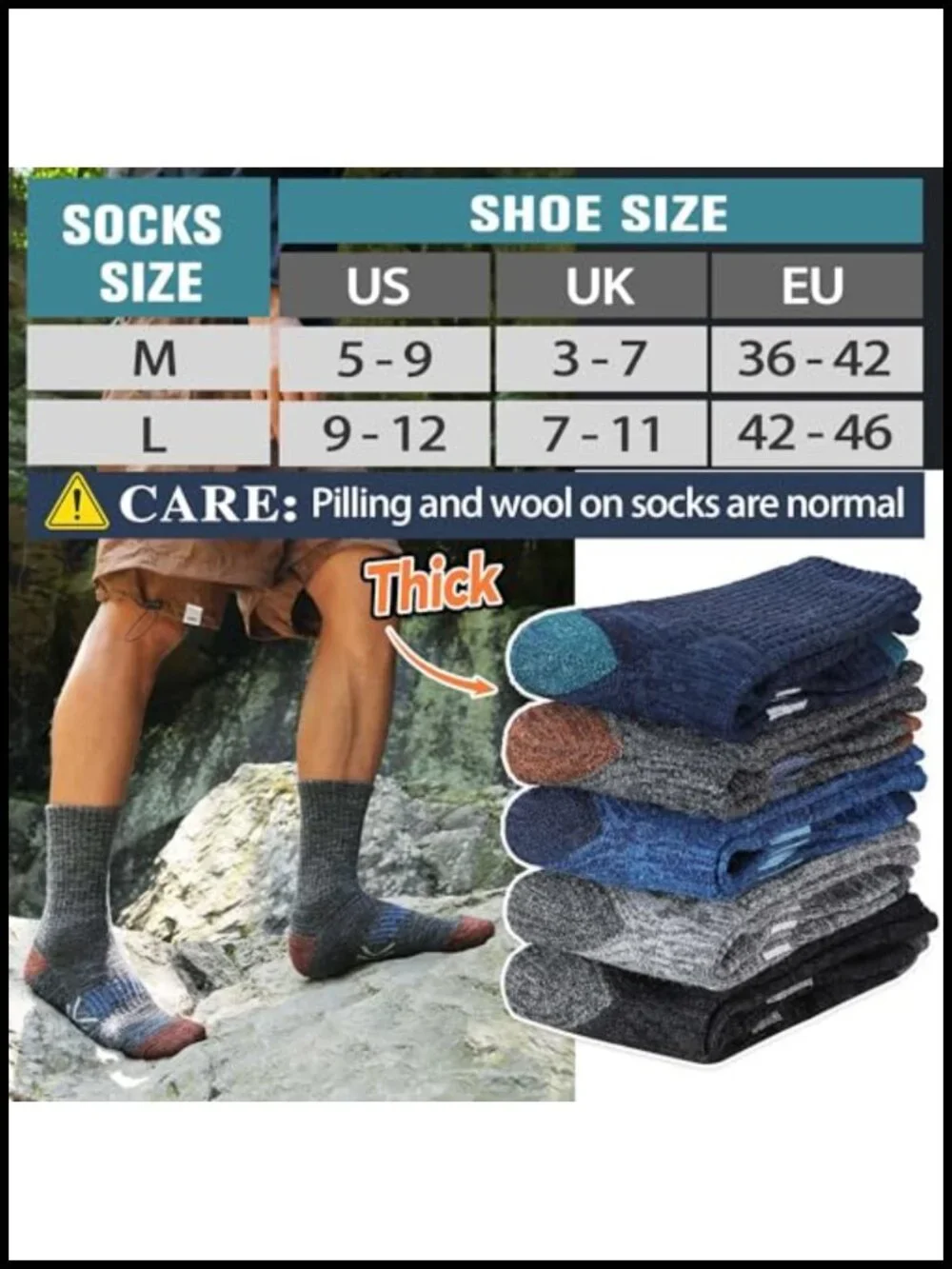 Men's Merino Wool Hiking Socks Thermal Winter Warm Cushioned Moisture Wicking